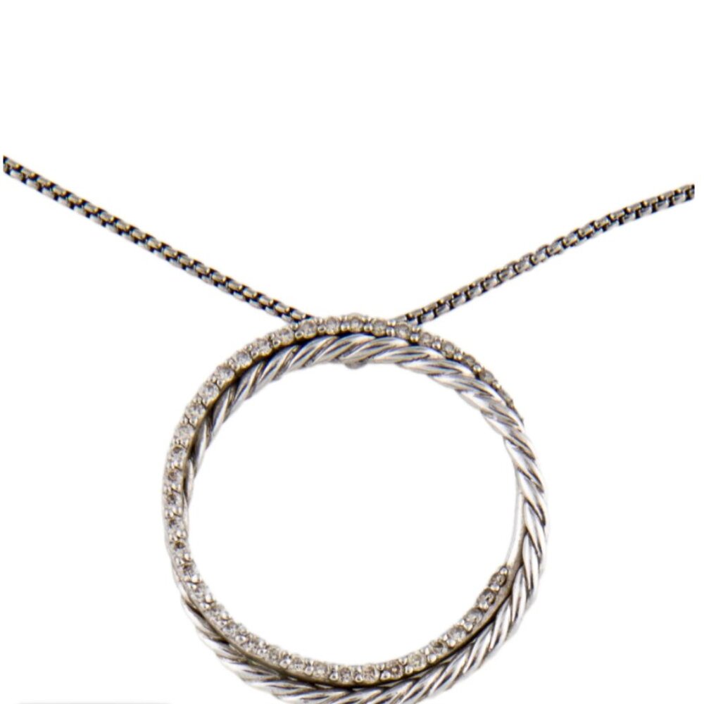 Vintage David Yurman Cable Crossover Pendant Necklace Silver & Pave